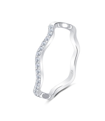 Wave Shape with CZ Crystal Silver Ring NSR-4075